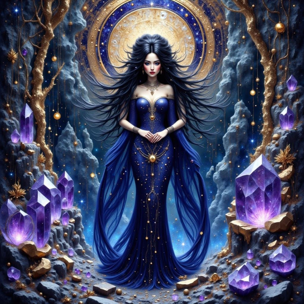 Crystal Cave Sorceress in Art Nouveau Style