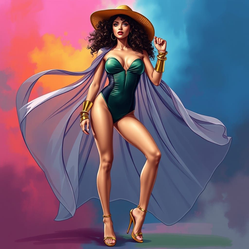 Striking Woman in Designer Swimsuit: Airbrush Illustration