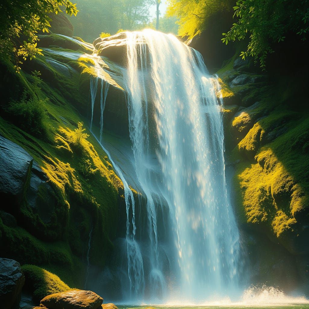 Majestic Waterfall in Emerald Forest