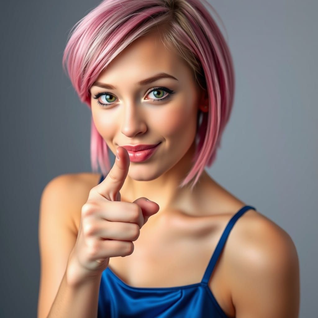 Stylish Pink-Haired Woman Smizes for the Camera