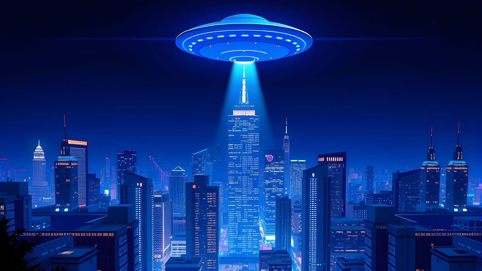 UFO Emoji over City at Night: Pop Art