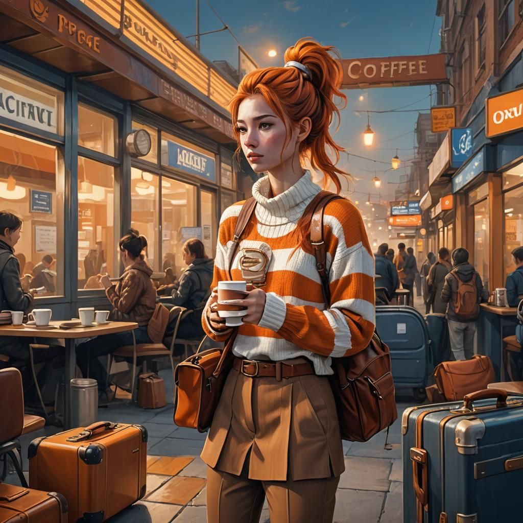 Stressed Girl with Coffee: Fantasy Art Illustration