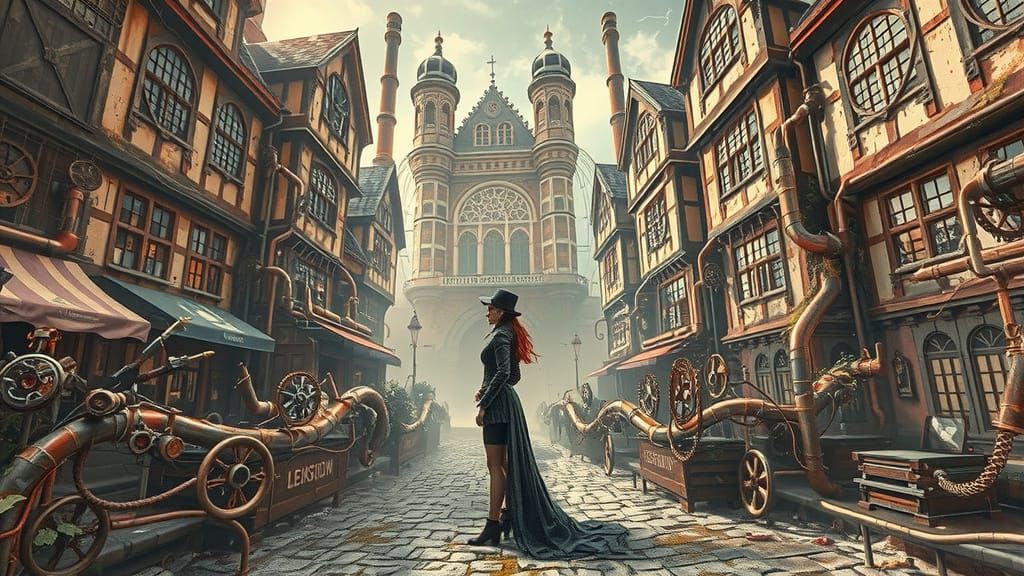 Steampunk London Streets in a Dark, Gothic Era