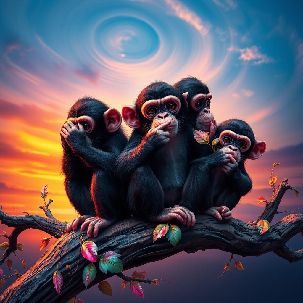 Colorful Chimpanzees in Dreamlike Matte Painting Style