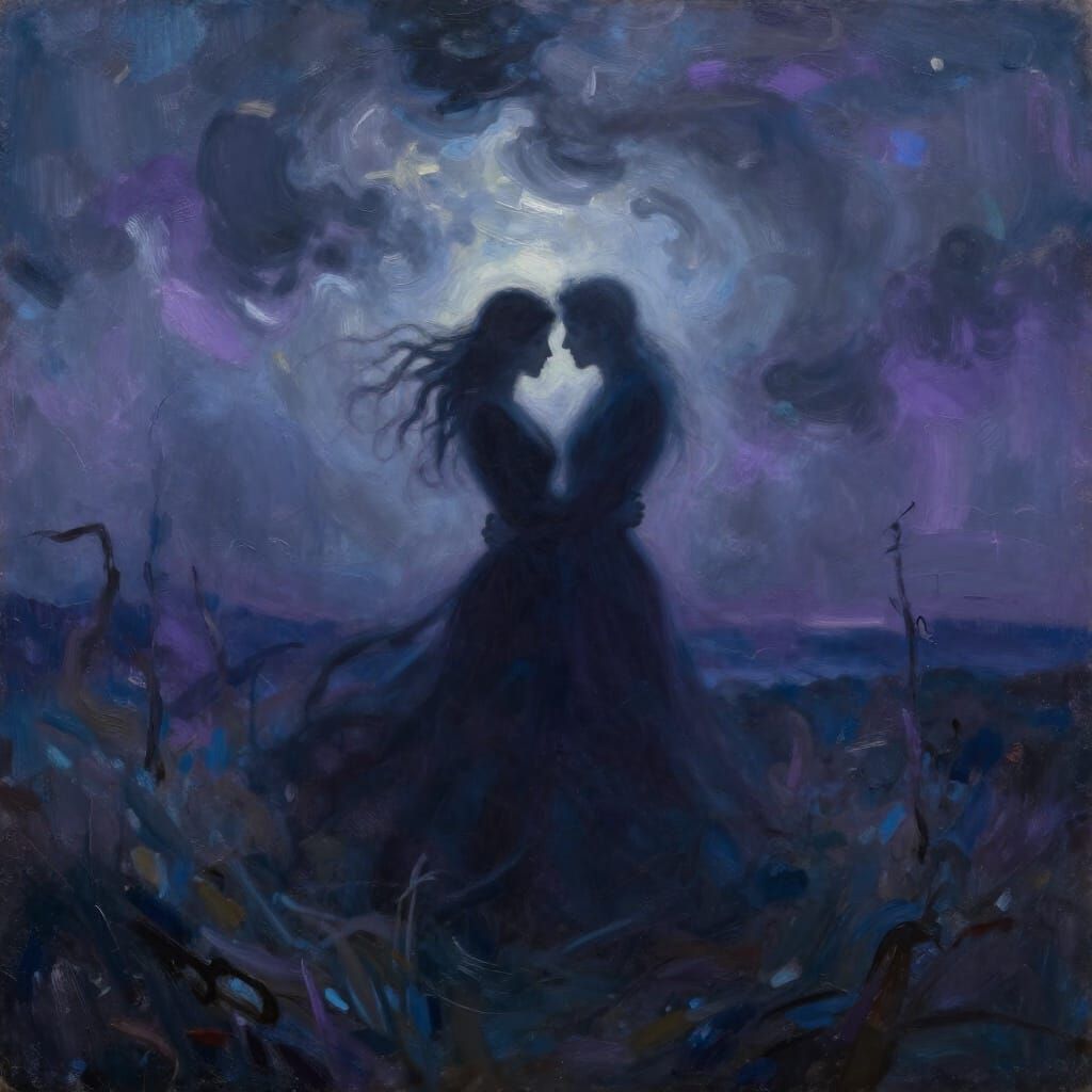 Gothic Lovers Silhouette in Stormy Landscape