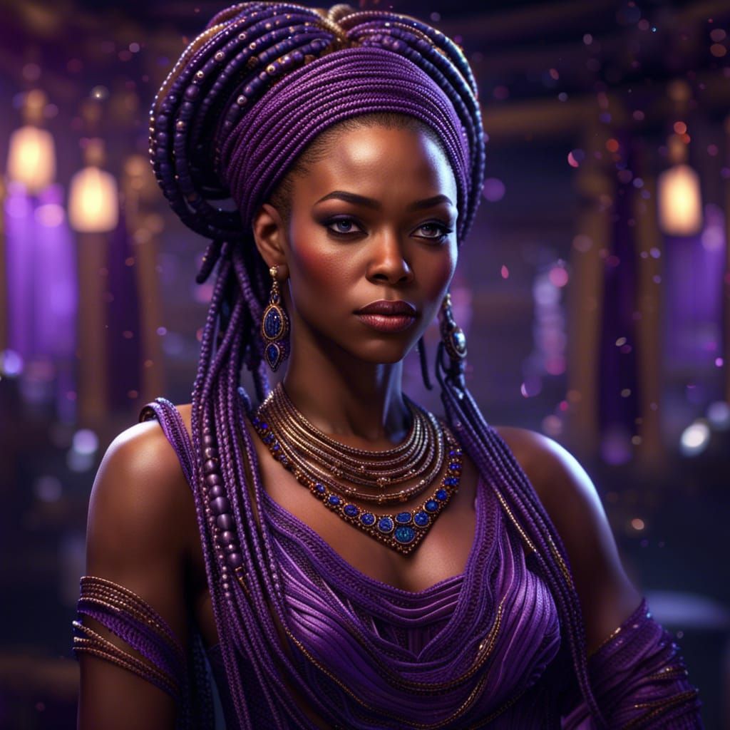 Glamorous Starlet in Purple Couture: Fantasy Concept Art