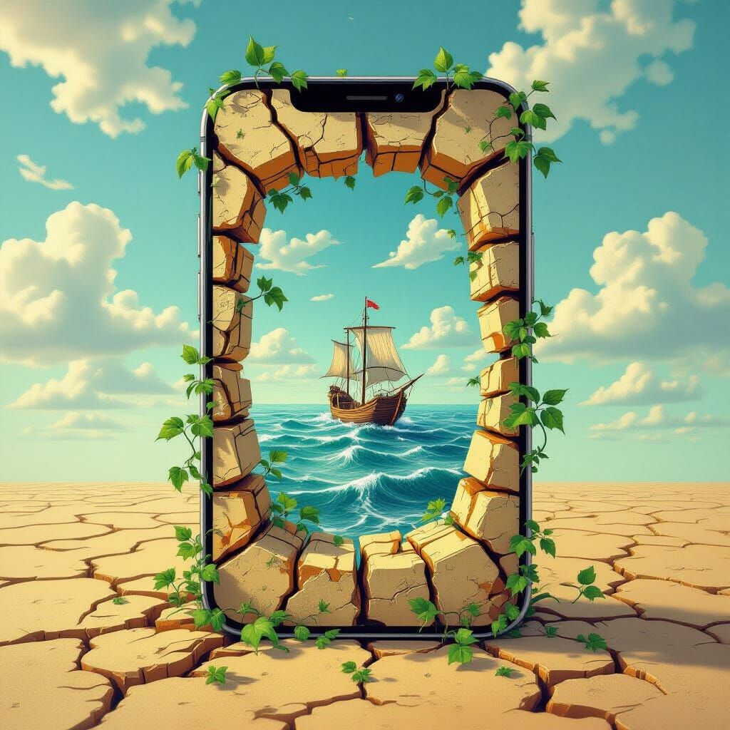 Surreal Vines Emerge From Cracked Phone