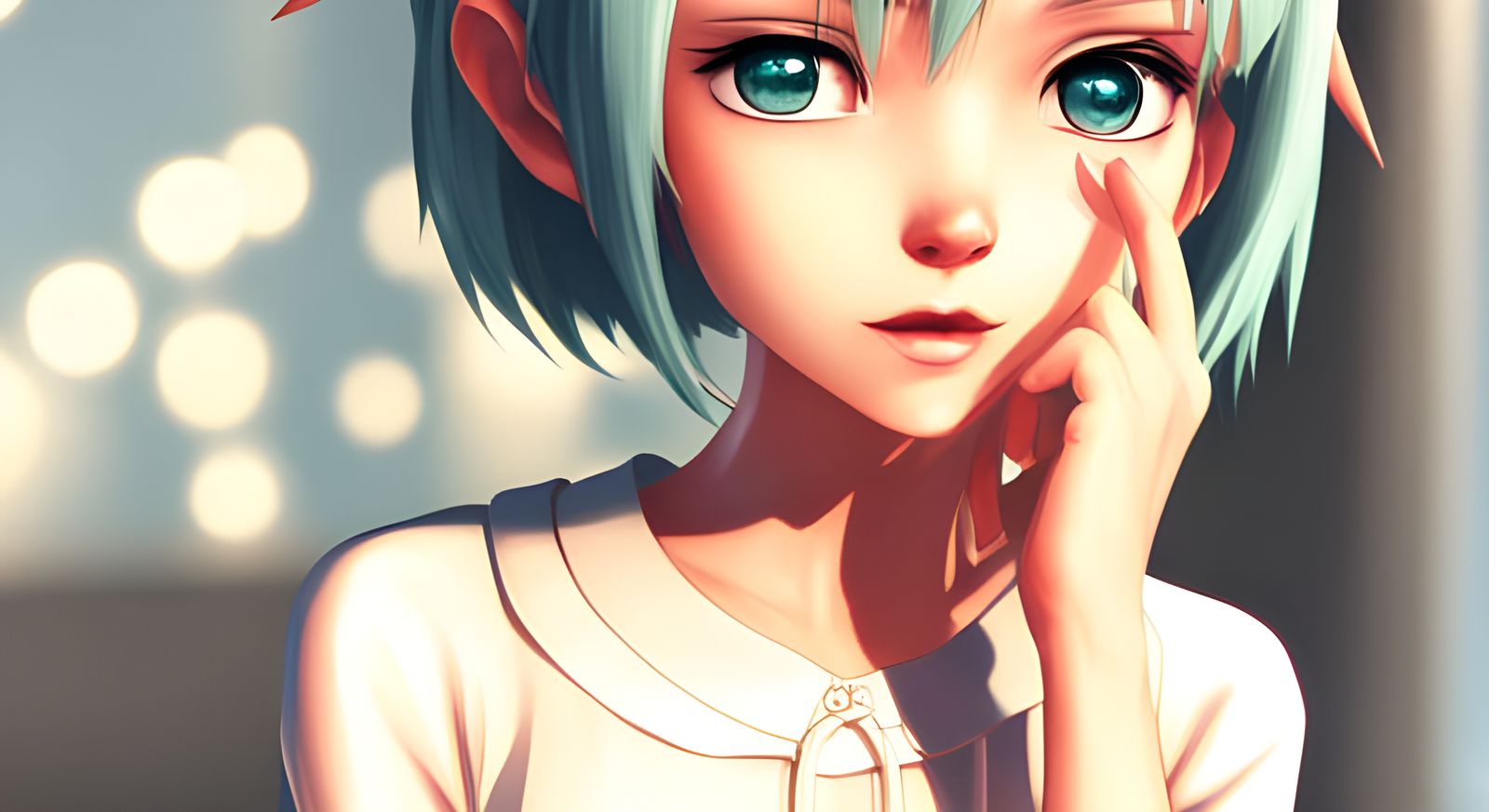 Cute 3D Anime Girl with Turquoise Hair Flying