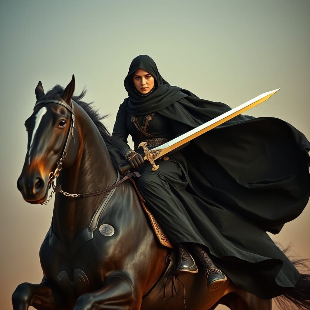 Warrior Woman Rides Majestic Horse into Battle