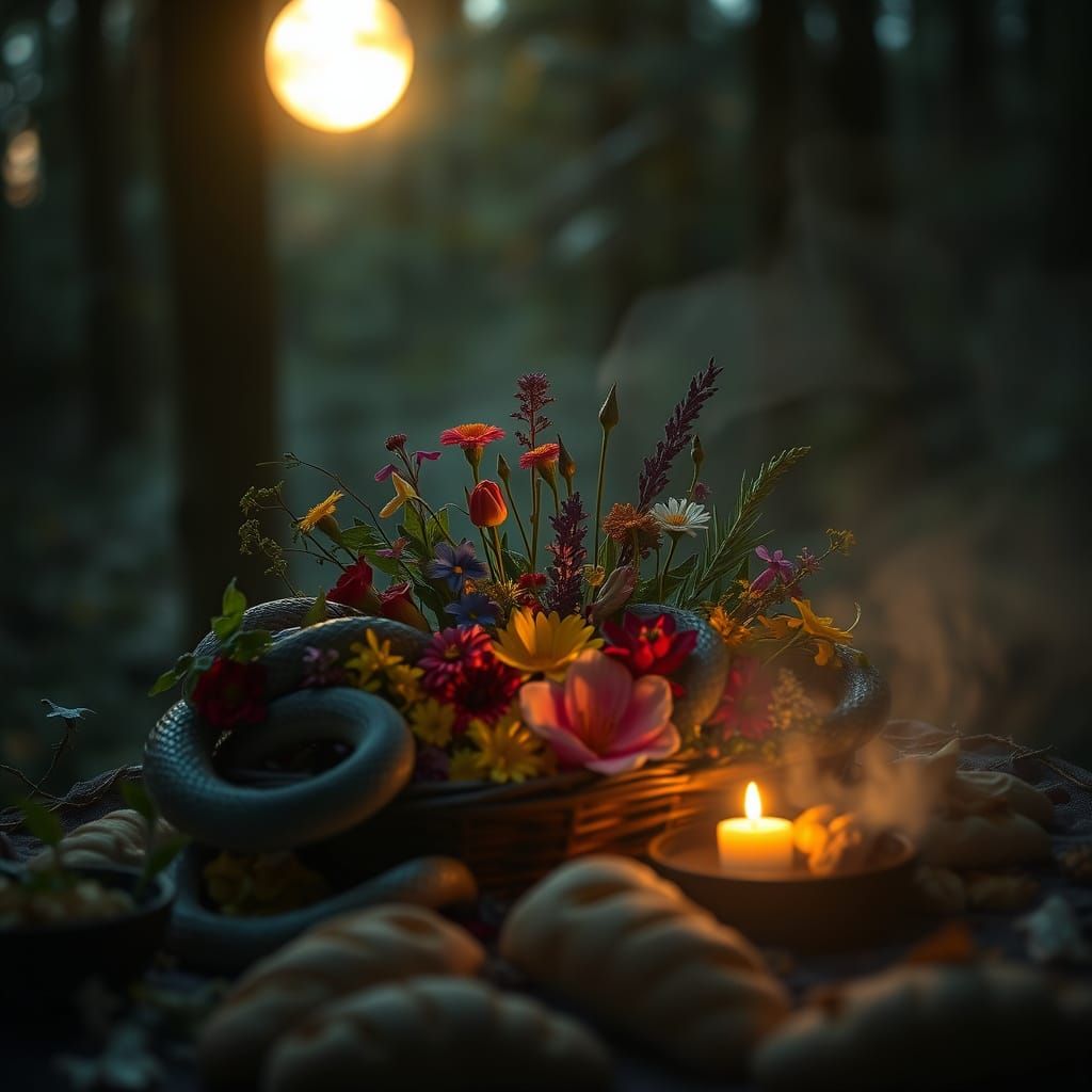 Baltic Goddess Žemyna's Sacred Attributes in Ethereal Moonli...