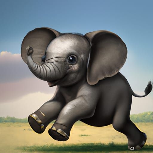 Adorable Baby Elephant Running in Field