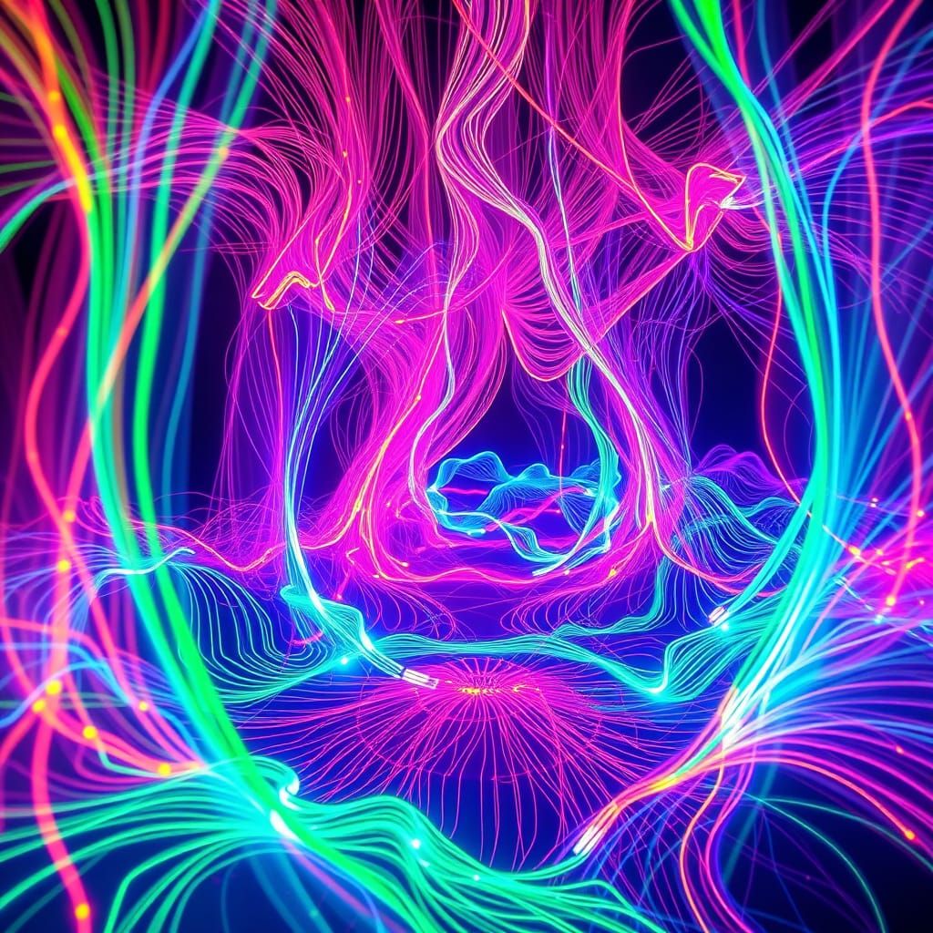 Glowing Fiber Optics in Futuristic Neon Landscape