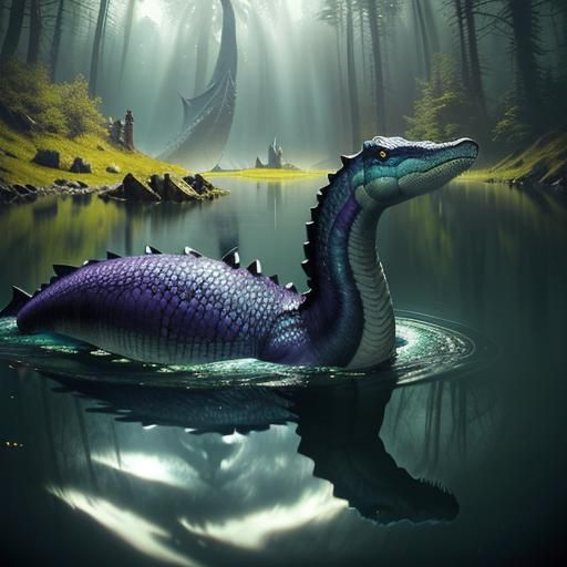 Mysterious Loch Ness Monster in Dark Fantasy Style