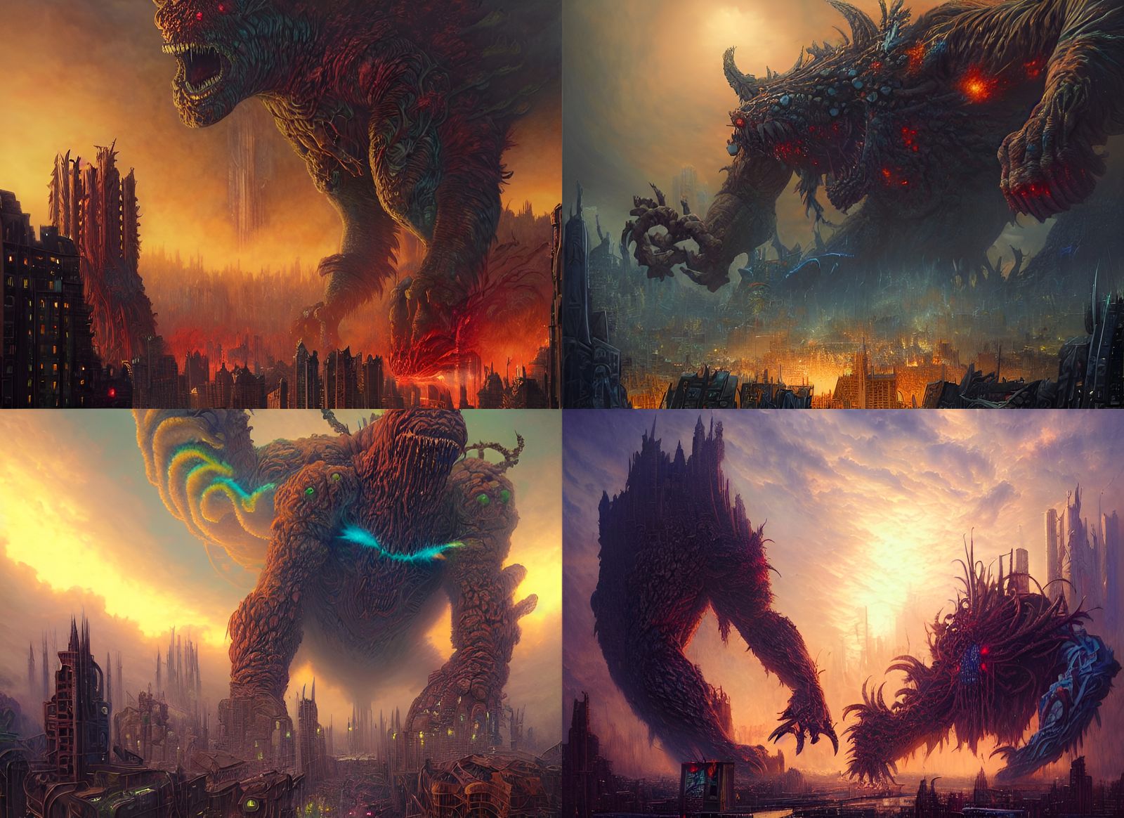 Colossal Mutated Monster Attacks City: Digital Painting