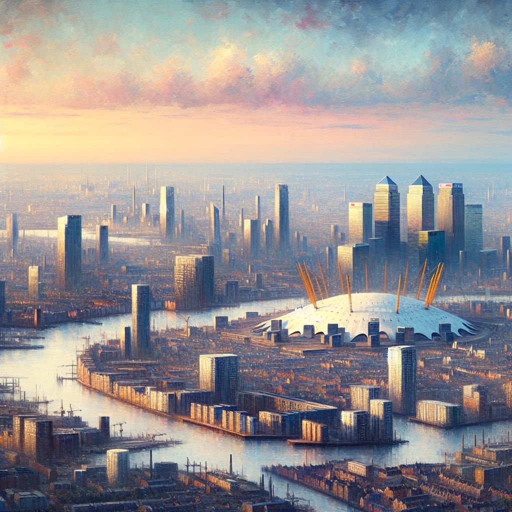 London Skyline Panorama at Sunset as Impasto Painting