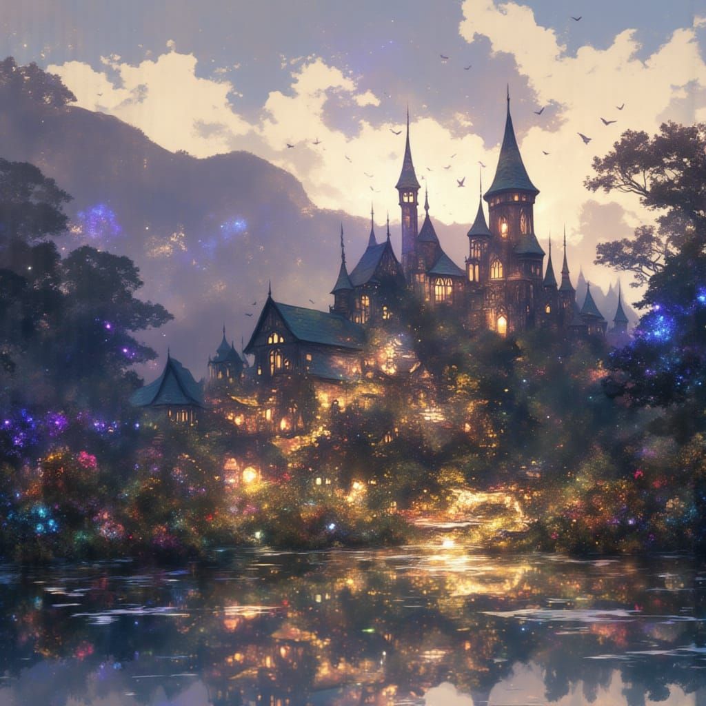 Fantasy Village in a Majestic Valley Castle