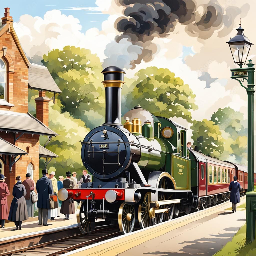 Victorian Steam Train at Countryside Railway Station