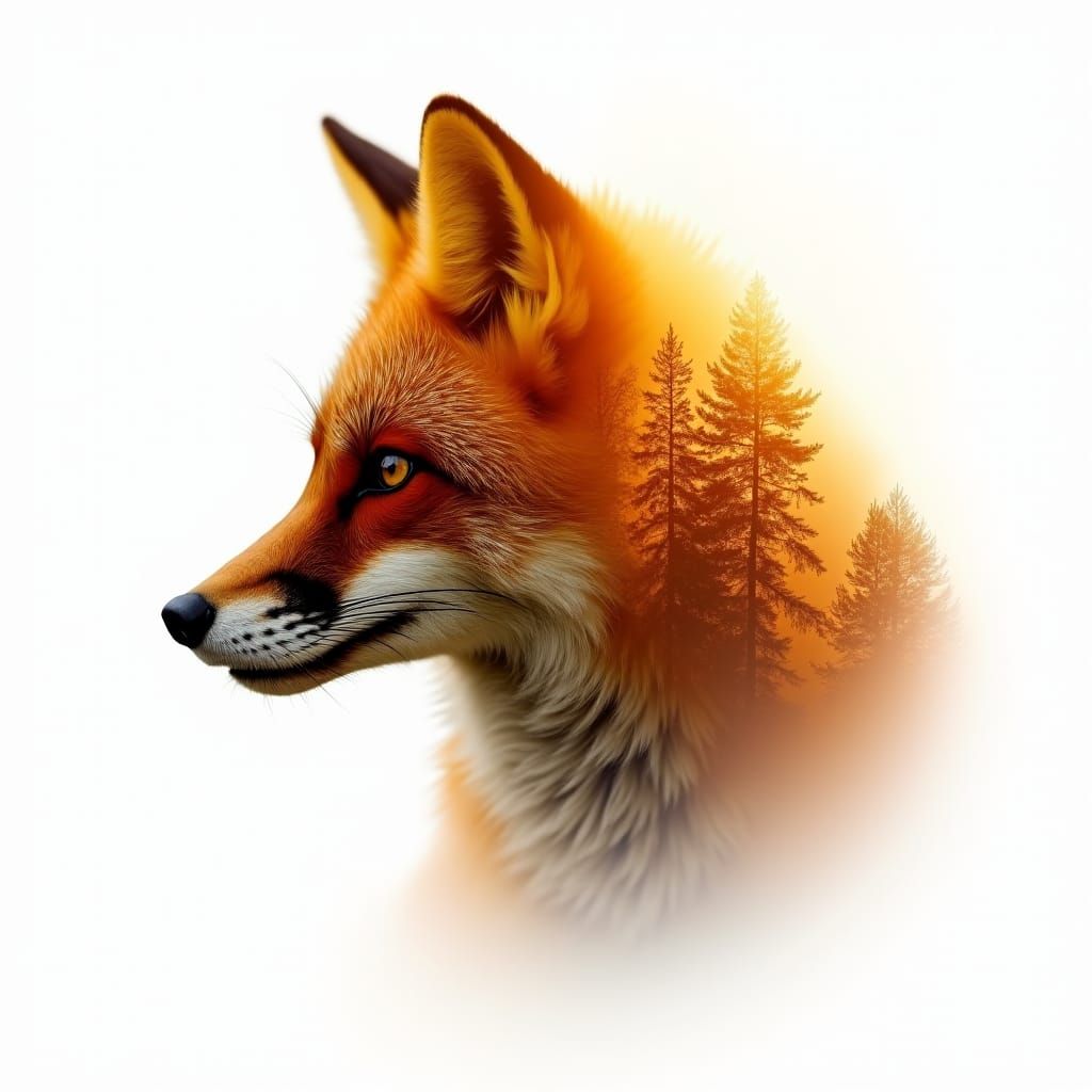 Fox Silhouette Double Exposure Autumn Landscape