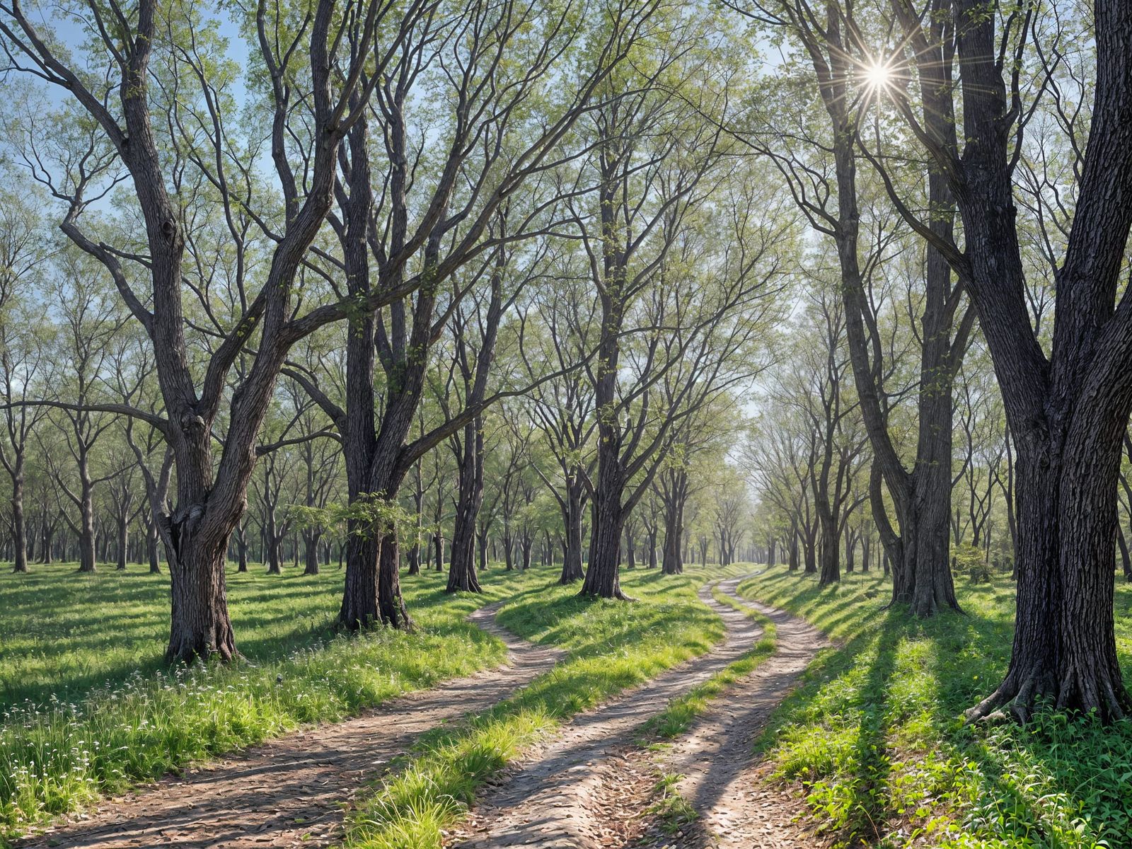 Surreal Hyperrealistic Oil Painting of a Lush Spring Forest