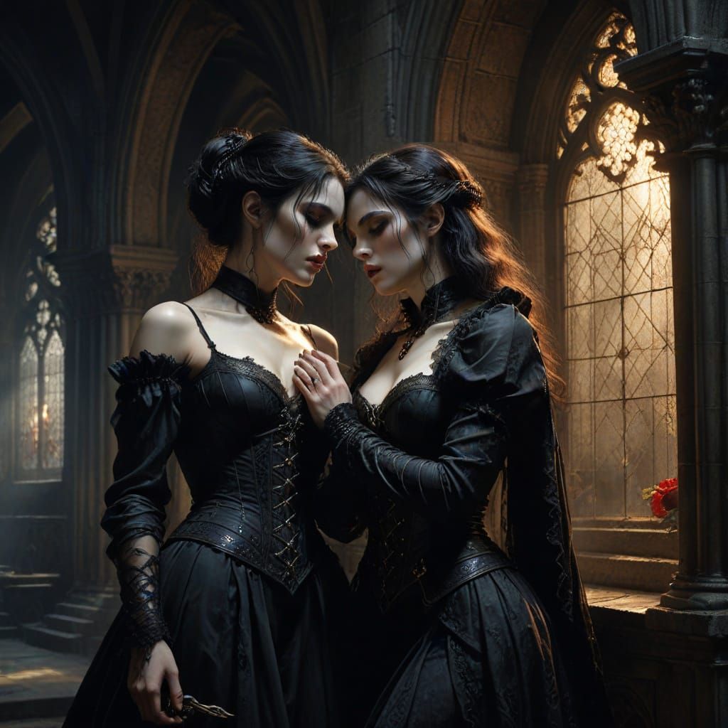 Vampire Romance in Gothic Cathedral, Erotic Art