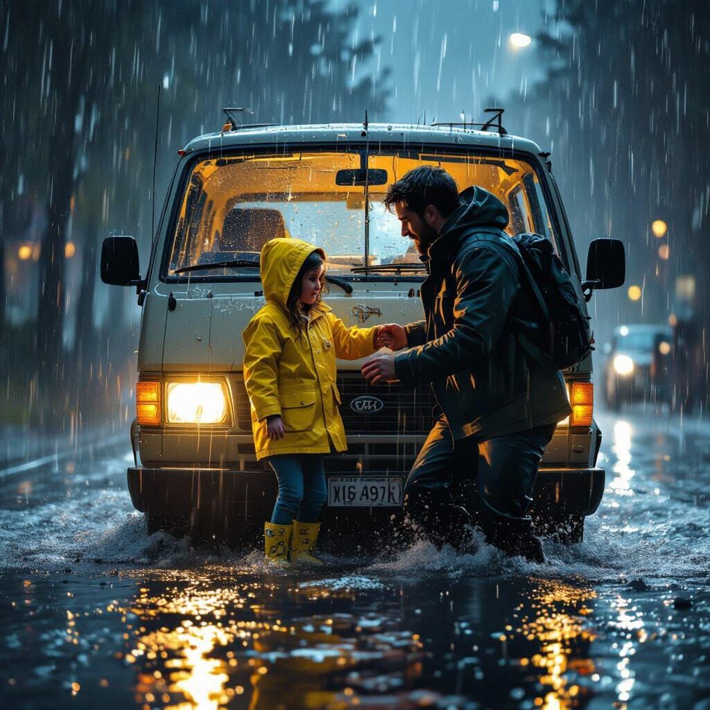 Rescuing Girl from Van on Stormy Night