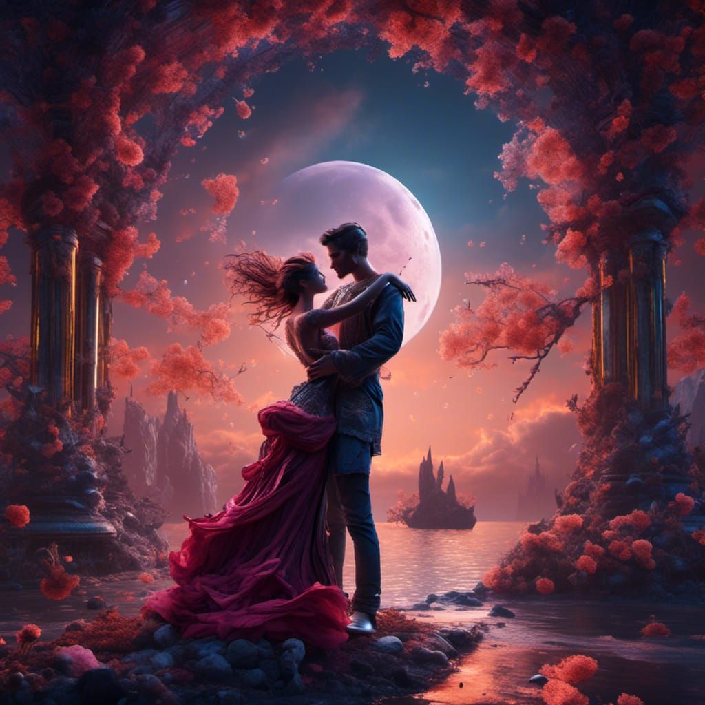 Romantic Dance Under the Moon, Matte Painting