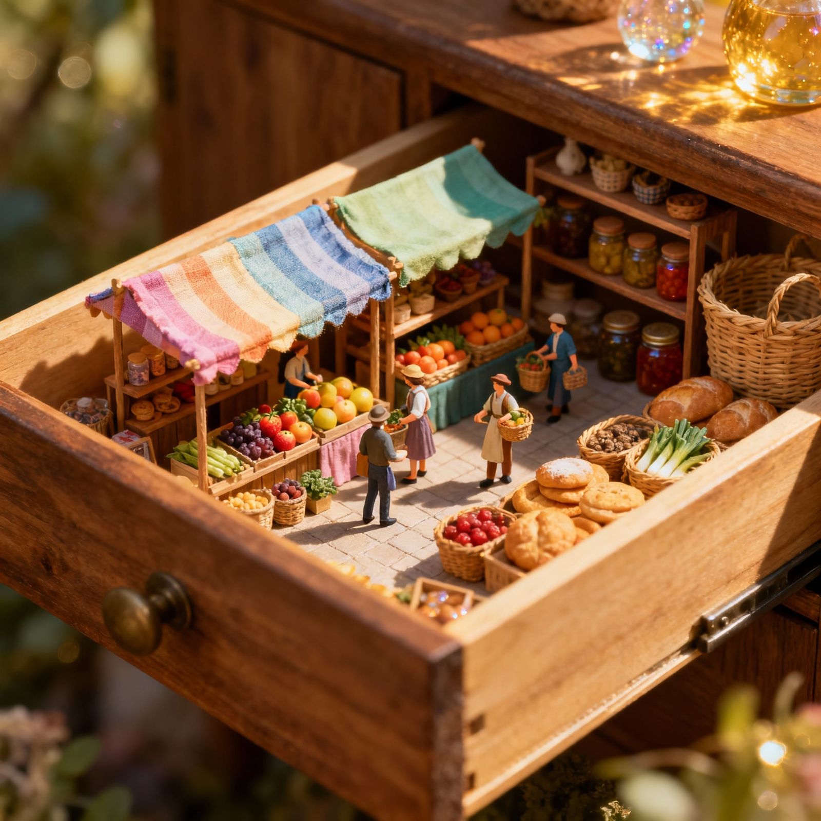 Miniature Marketplace Inside a Drawer, Whimsical Drawer-Worl...