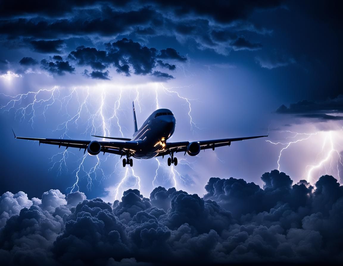 Plane in Thunderstorm with Lightning Strikes