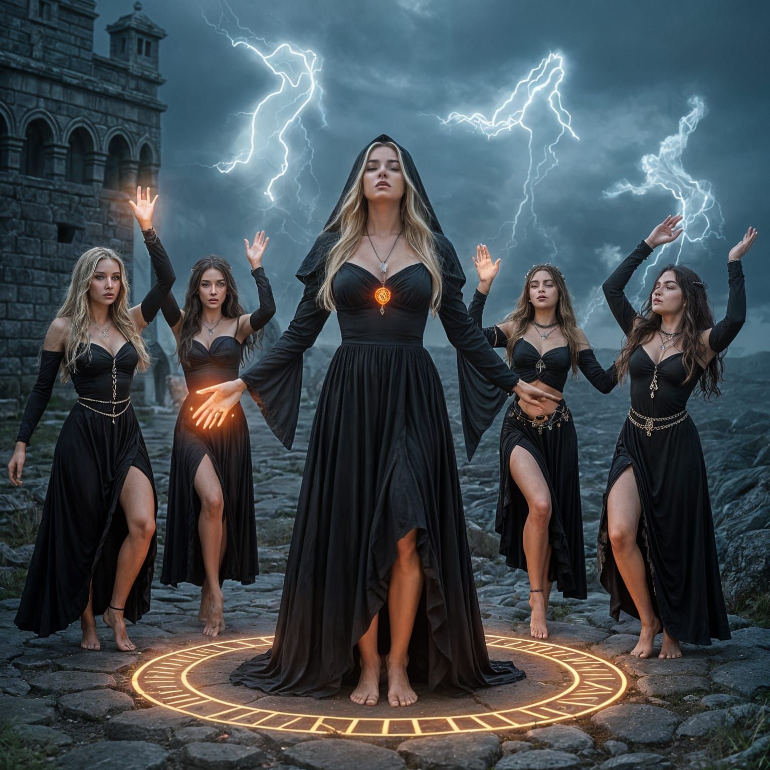 Sorceress Invokes Spirits in Stormy Ritual