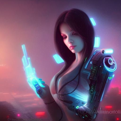 Cyberpunk Beauty with Roses in Ethereal Style