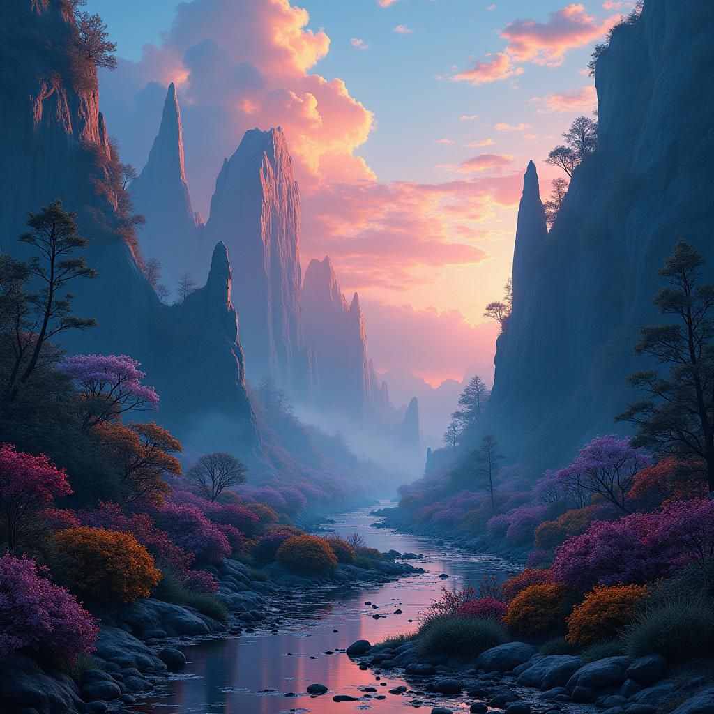 Mystical Realm with Cyberpunk Fantasy Art Style