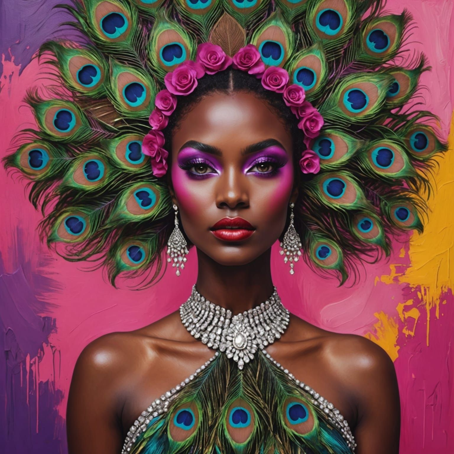 Beautiful Woman with Peacock Feather Hair