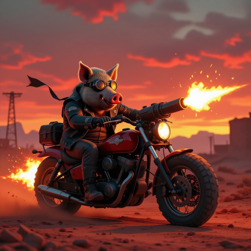 Dieselpunk Boar Warrior on Hellish Battle Cycle