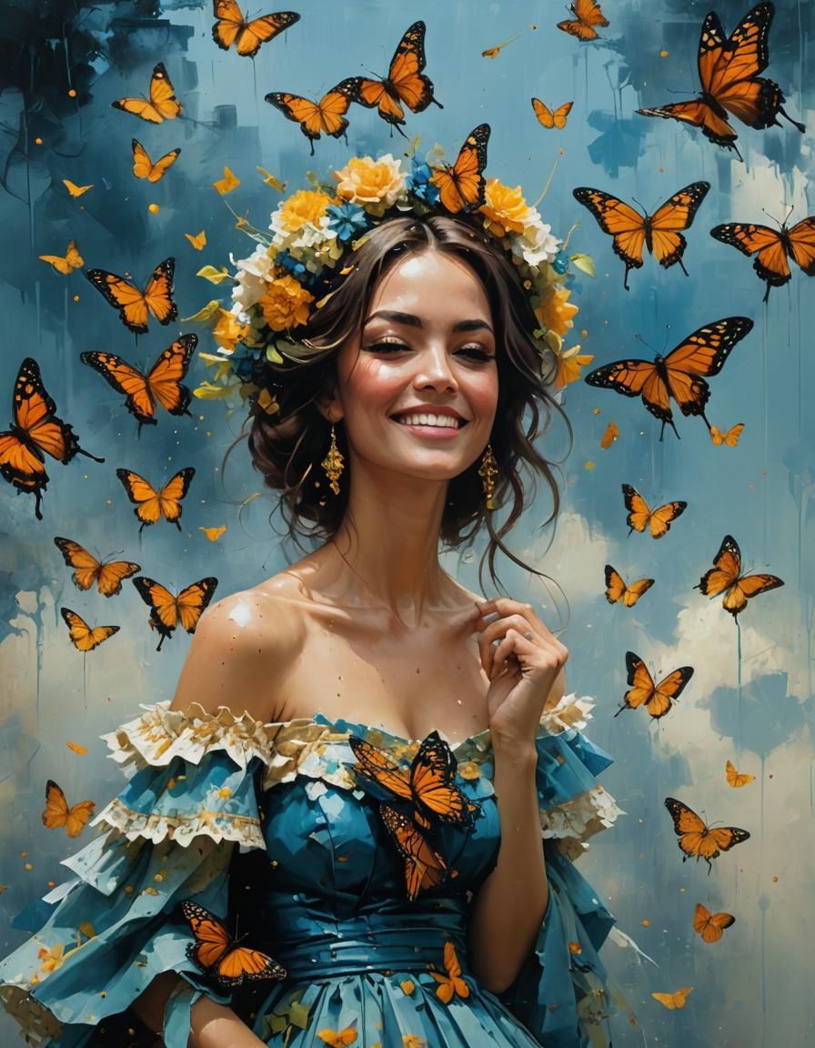 Whimsical Fairy with Butterfly Wings Enjoying Tacos