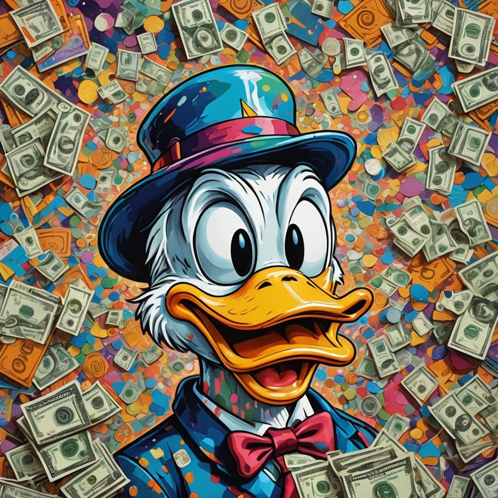 Psychedelic Pop Art: Donald Duck Surrounded by Money