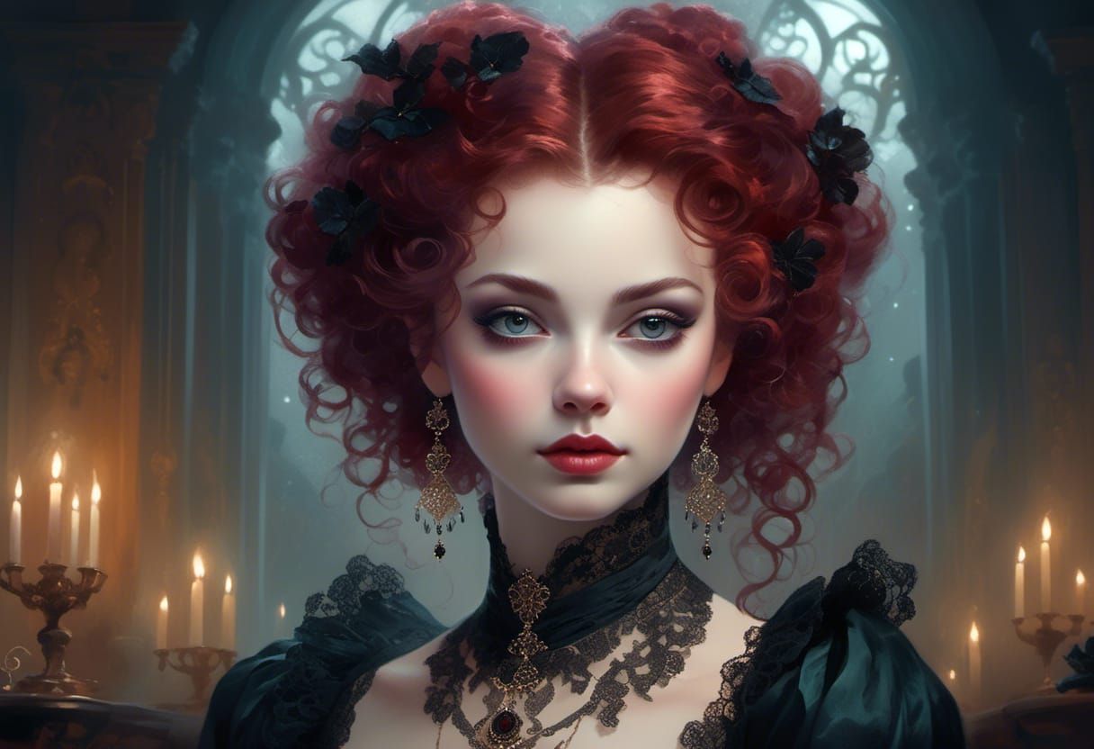 Rococo Lady in Velvet and Lace Portrait