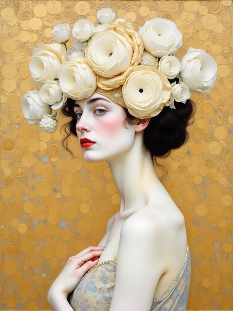 1920s Surreal Girl with Rose Illustration