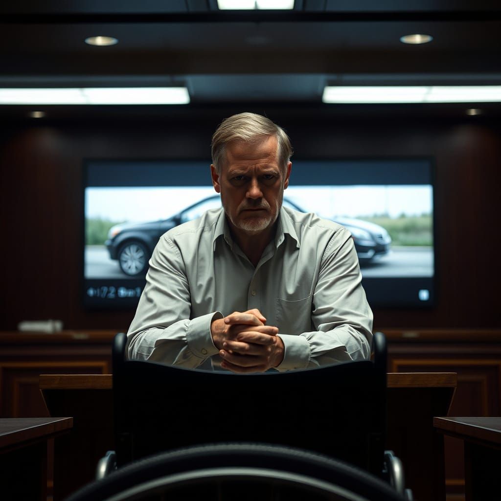 Somber Courtroom Scene in Cinematic Film Style