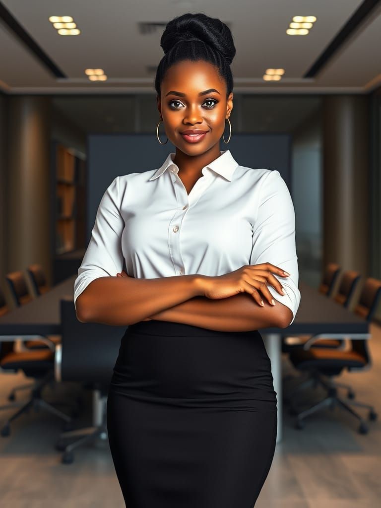 Confident African-American Woman in Modern Office Attire