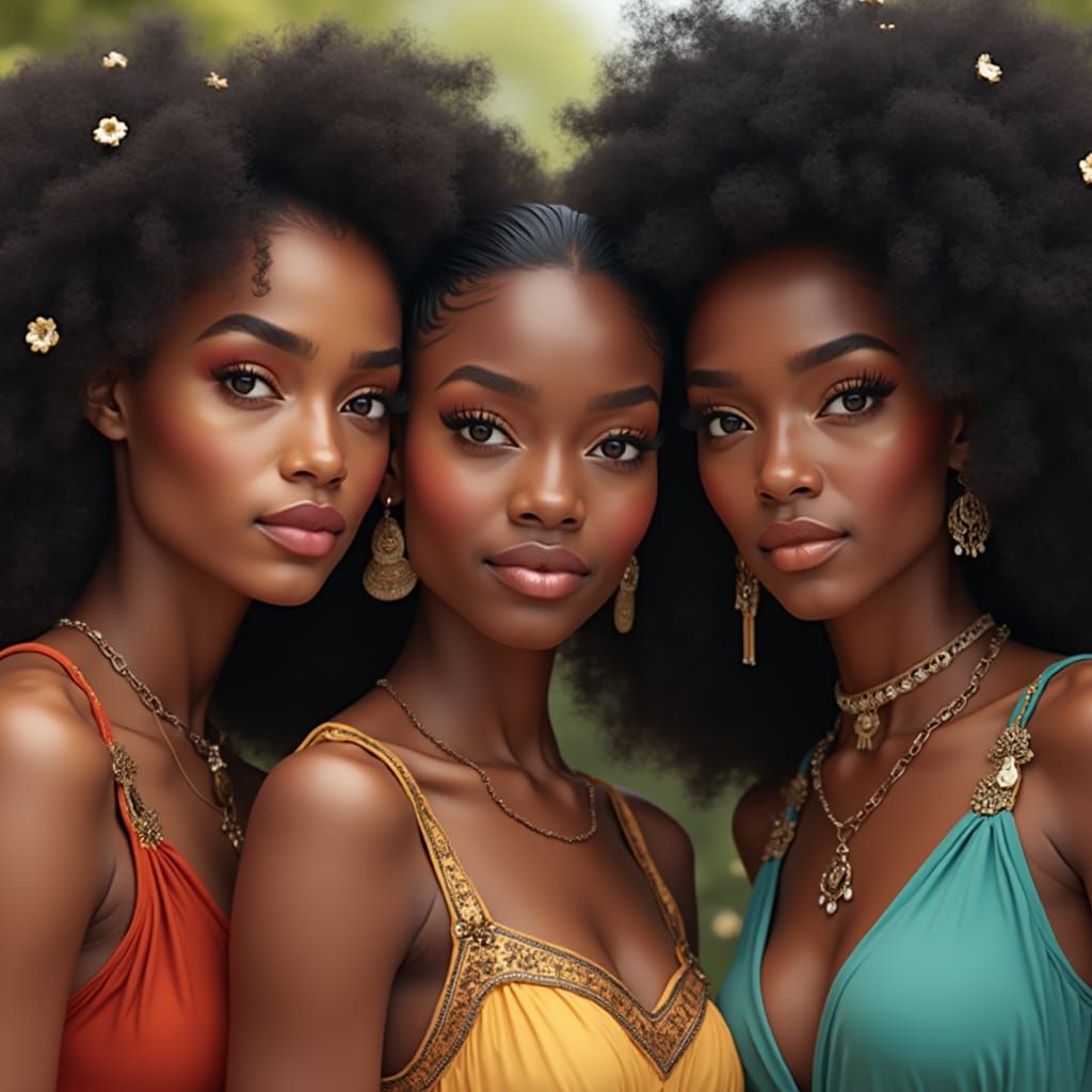 Empowering Portrait of Three Women in Fantasy Art Style