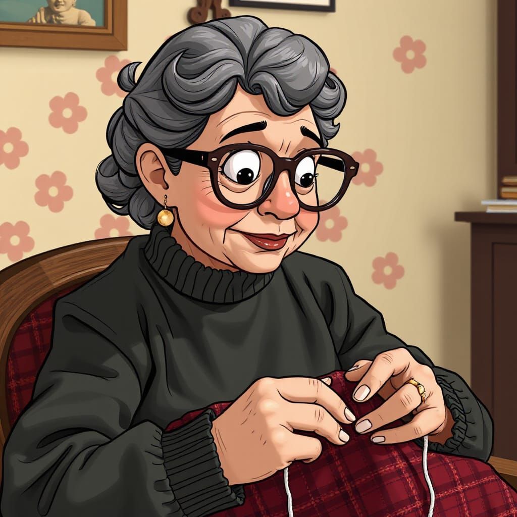 Grandma Chelsea's Muddled Stitching in Cartoonish Style