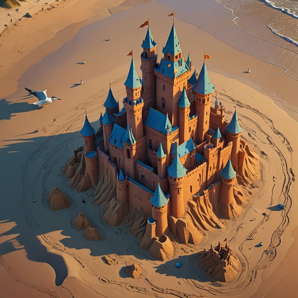 Intricate Sand Castle at Sunset: Matte Painting