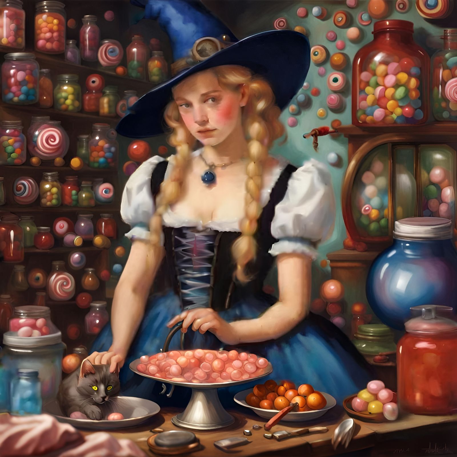 Woman Petting Black Cat Fantasy Concept Art