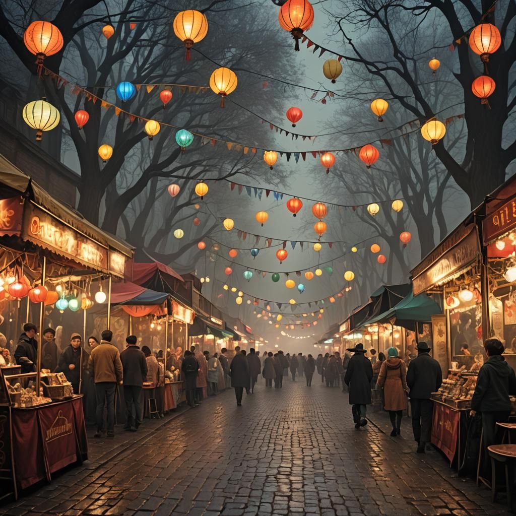 Mystical Vintage Carnival in Misty Darkness