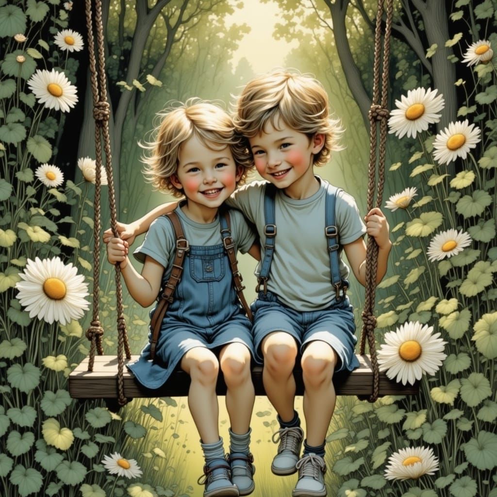 Charming Siblings Laughing on a Porch Swing