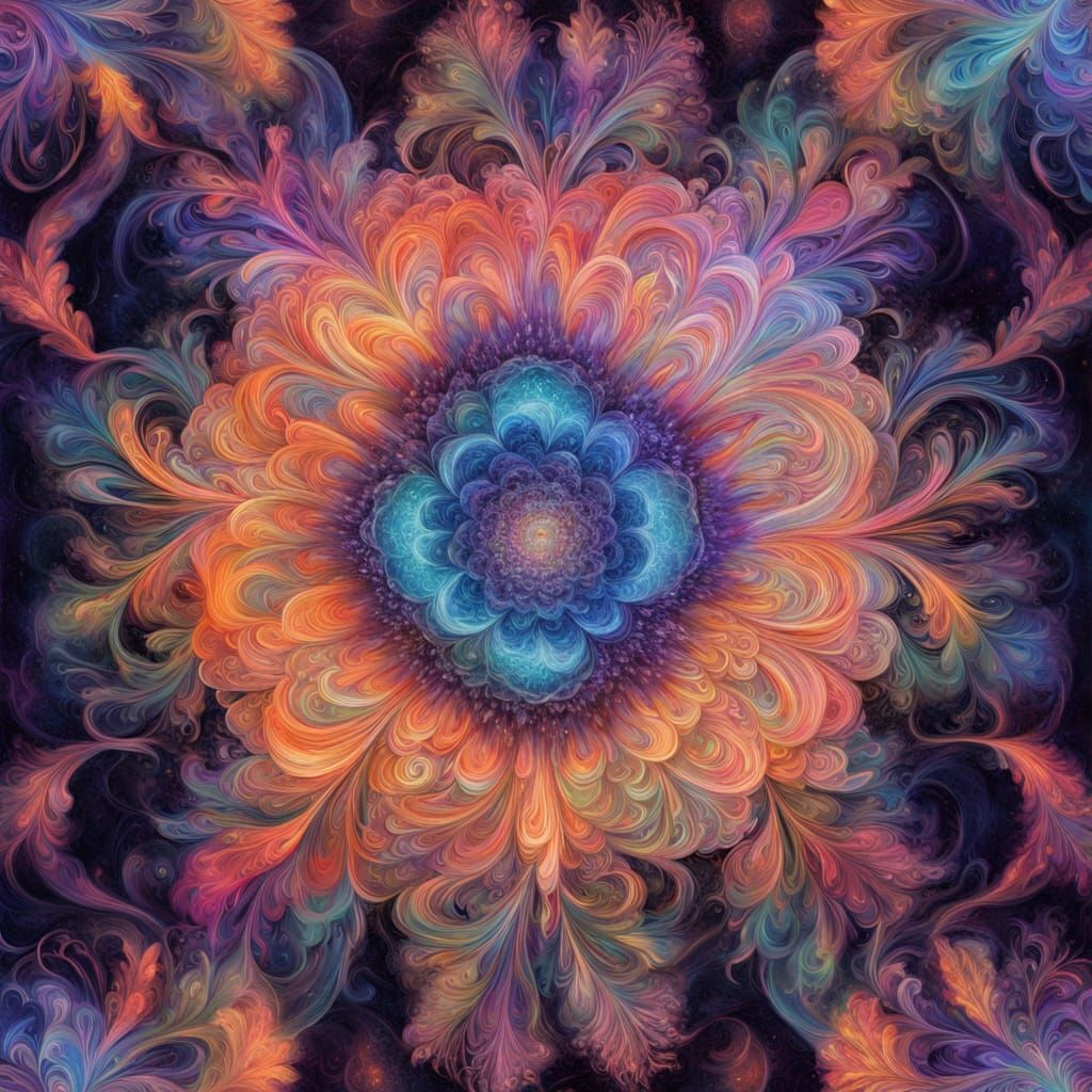 Vibrant Cosmic Blossoms in Starry Night Sky