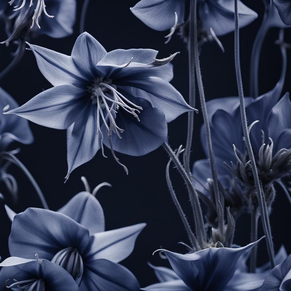 Dark Blue Aquilegia Tower in Hyperrealistic Style