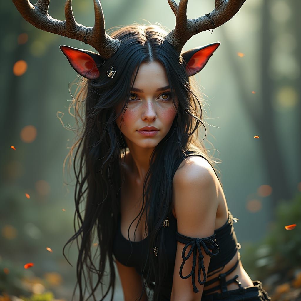 Punk Pixie Witch with Antlers: Digital Art