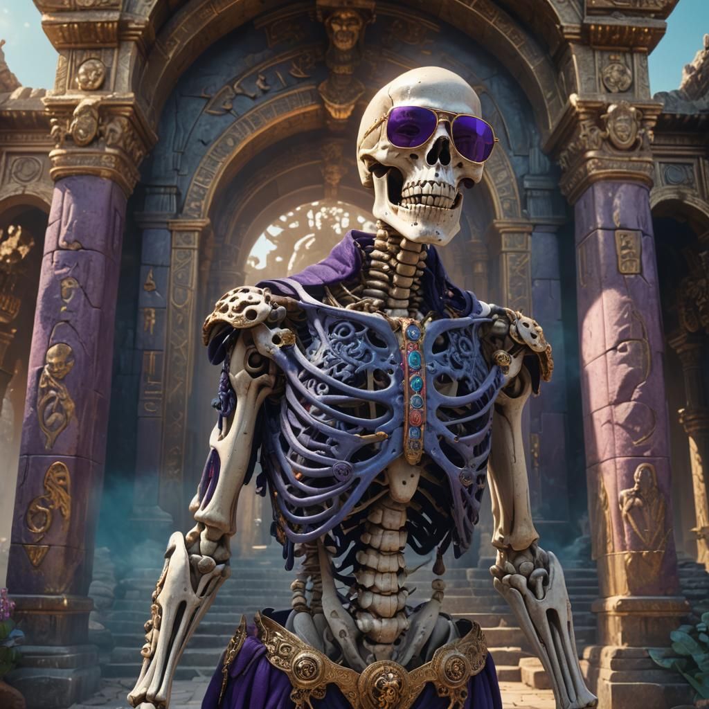 Multiheaded Skeleton in Ancient Temple: Fantasy Concept Art