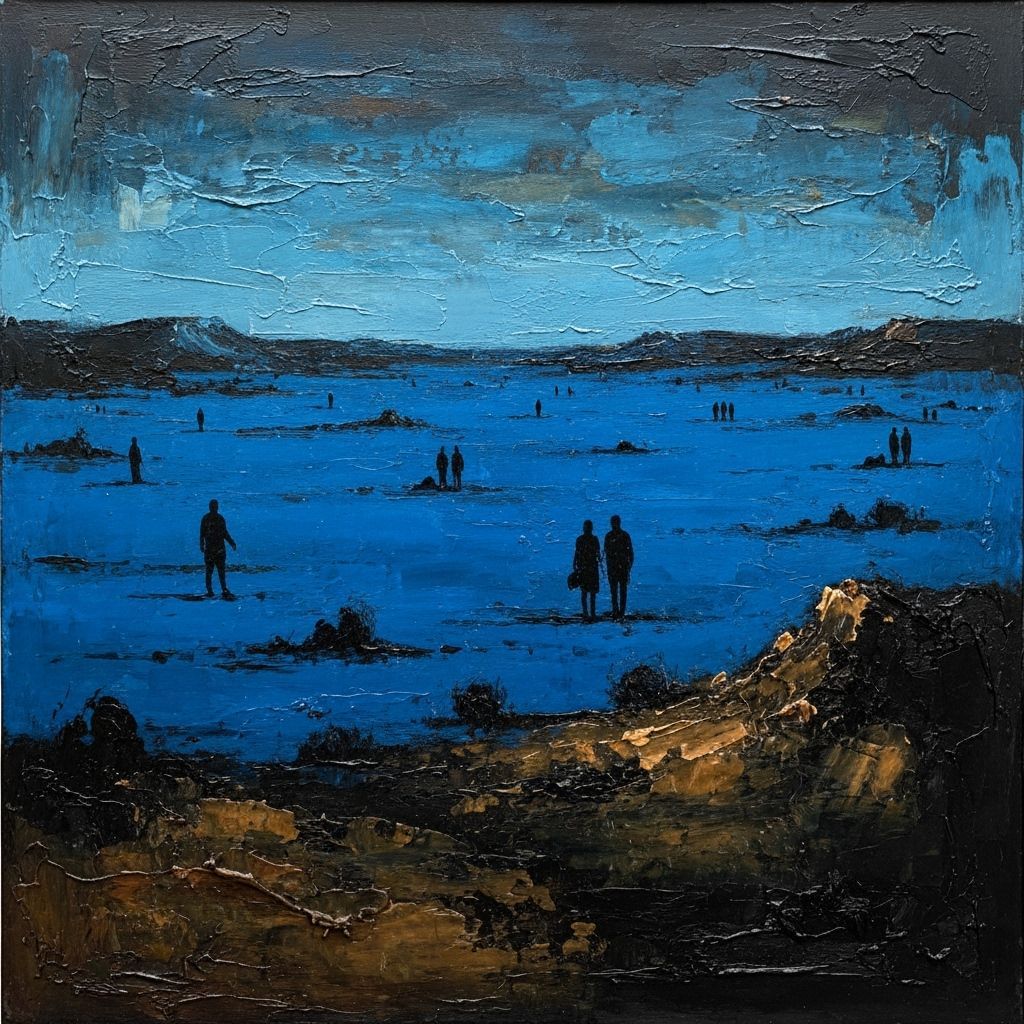 Dark Blue Desert Landscape in Expressive Impasto Style